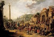 GRAFF, Anton A market in an Italianate harbour with Diogenes in search of an honest man France oil painting artist